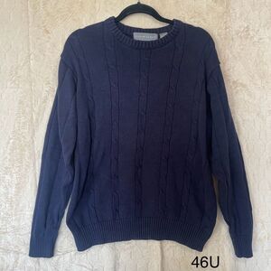 Oscar De‎ La Renta Sweater Men's Size Large Cable Knit Pullover Navy Ribbed